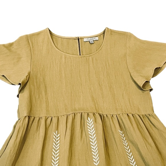 POLAGRAM blouse shirt top size Medium yellow/green embroidered flower design - Picture 3 of 7